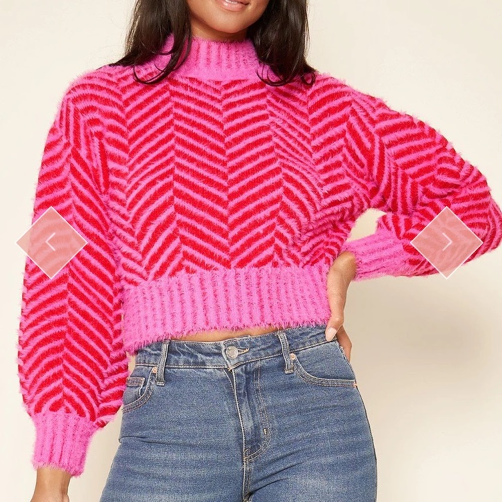 Sugarlips pink & red cropped eyelash sweater